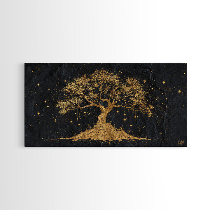 Yggdrasil Canvas Gold Art Canvas Art Norse Tree of Life Nordic Mythology Wall Decor Dad Gift Office Art framed with real wood