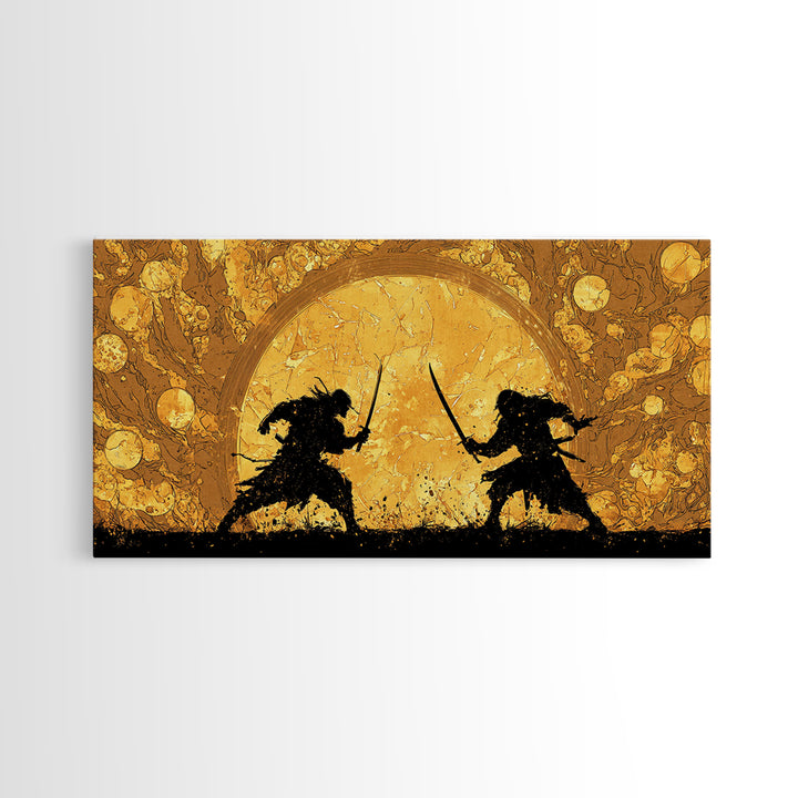 Samurai Duel Canvas Gold Art Canvas Art Norse Inspired Epic Warrior Wall Art Man Cave Decor Office Gift framed in real wood
