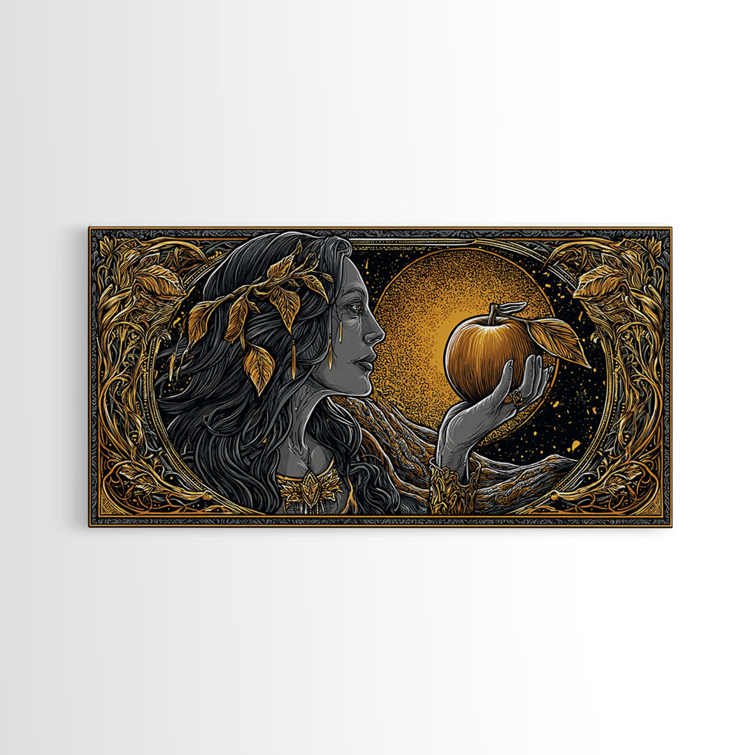 Norse Goddess Idunn Canvas Gold Art Canvas Art Wall Hanging Nordic Mythology Decor for Man Cave or Viking Office Art with real wood frame
