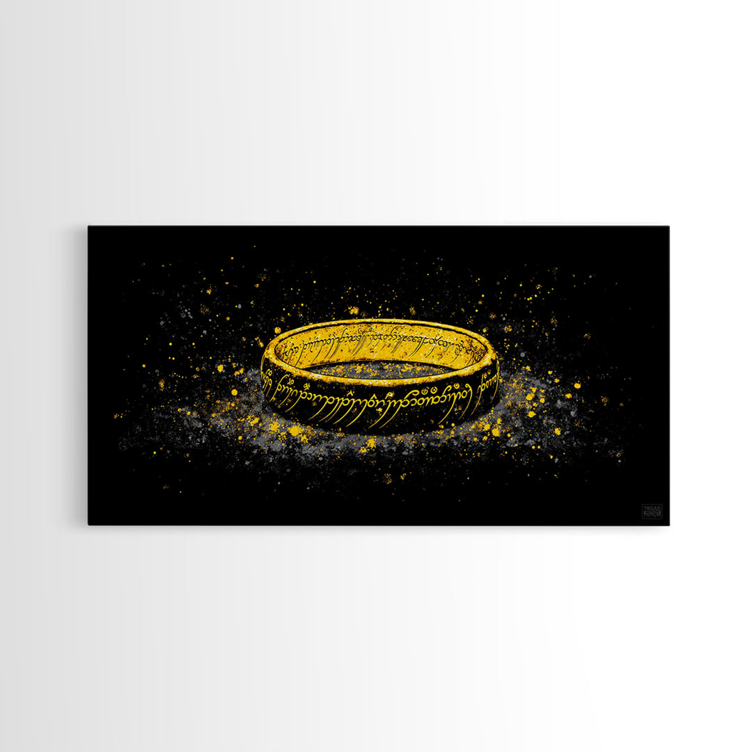 Norse Mythology Rune Ring Canvas Gold Art Viking Symbolic Canvas Art, Man Cave Wall Decor framed in authentic natural wood