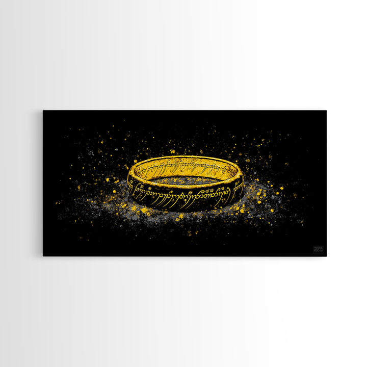 Norse Mythology Rune Ring Canvas Gold Art Viking Symbolic Canvas Art, Man Cave Wall Decor framed in authentic natural wood