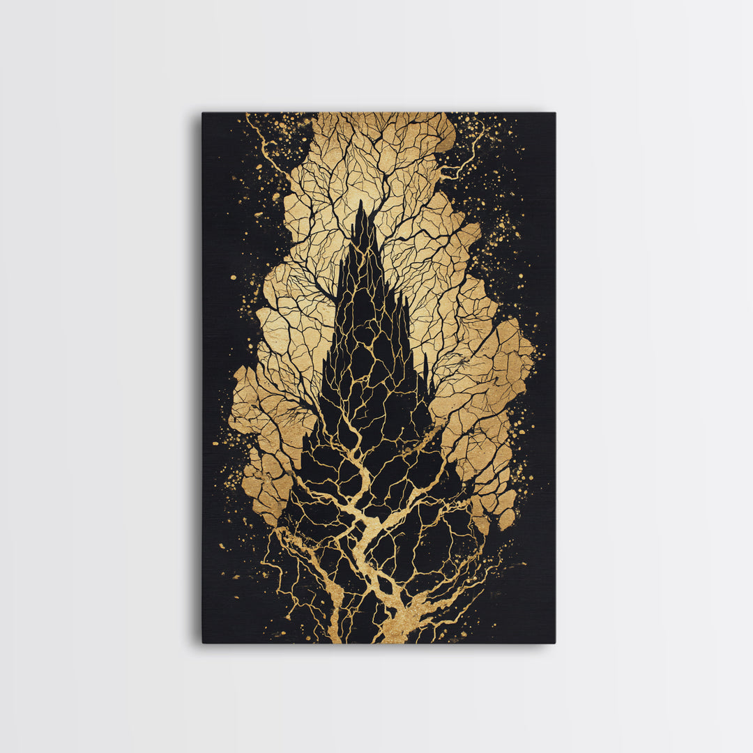 Yggdrasil Roots Canvas Gold Art Canvas Art | Nordic Mythology Wall Art Viking Pagan Decor | Office or Man Cave | Wood Framing