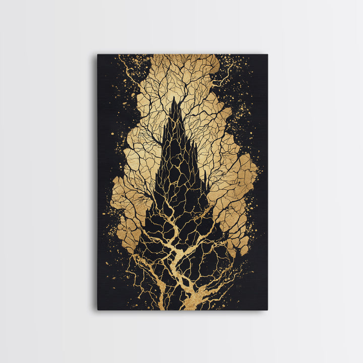 Yggdrasil Roots Canvas Gold Art Canvas Art | Nordic Mythology Wall Art Viking Pagan Decor | Office or Man Cave | Wood Framing