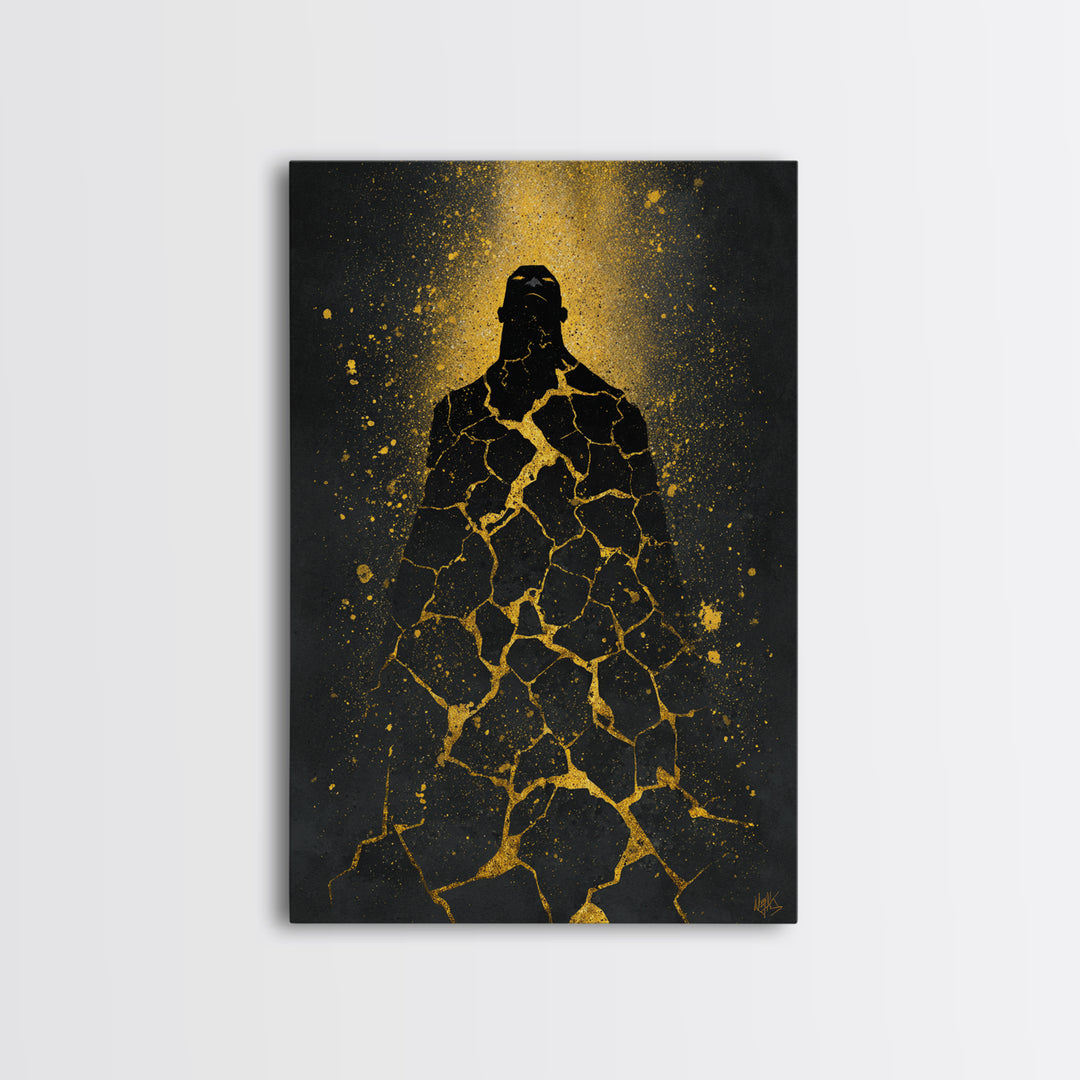 Nordic Titan Rising Canvas Gold Art Canvas Art | Norse Mythology Wall Decor for Man Cave or Office | Framed with Real Wood