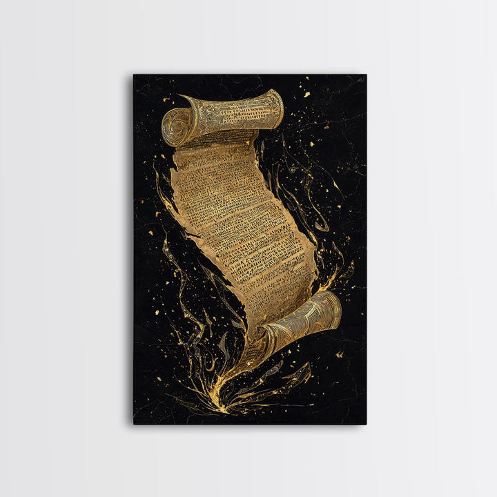 Runestone Scroll Canvas Gold Art Canvas Art | Nordic Mythology Rune Wall Art Viking Pagan Decor | Natural Wood Frame Man Cave Art