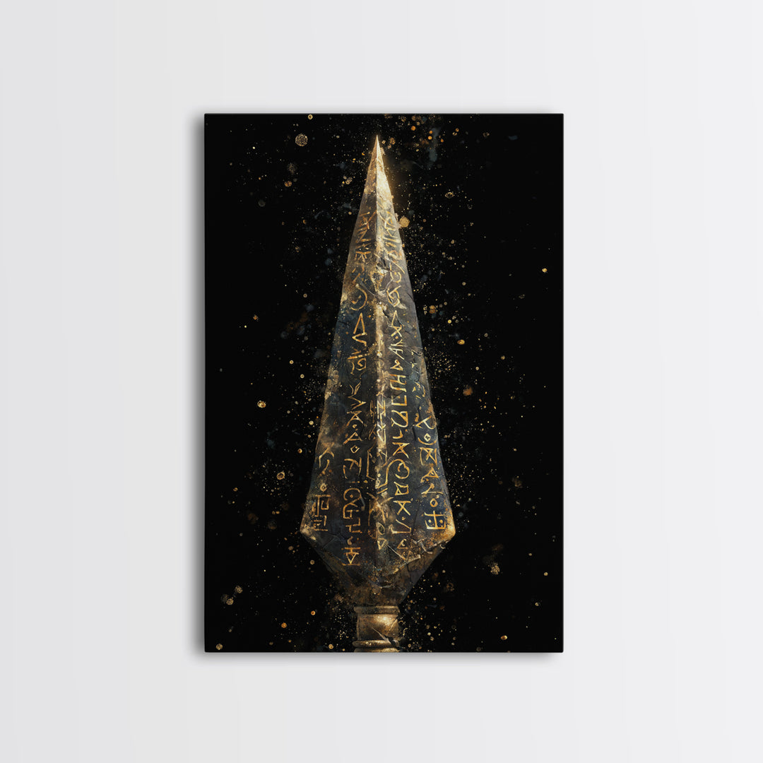 Viking Rune Spear Canvas Gold Art Canvas Art | Nordic Mythology Wall Decor for Office or Man Cave | Framed in Real Wood