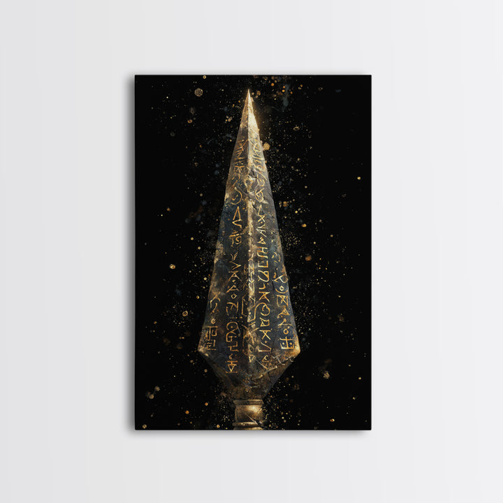 Viking Rune Spear Canvas Gold Art Canvas Art | Nordic Mythology Wall Decor for Office or Man Cave | Framed in Real Wood
