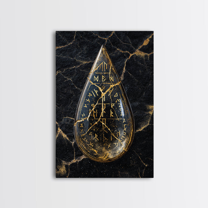 Runestone Canvas Gold Art Canvas Art | Viking Runes Nordic Mythology Wall Art for Man Cave or Study | Mounted in Real Wood