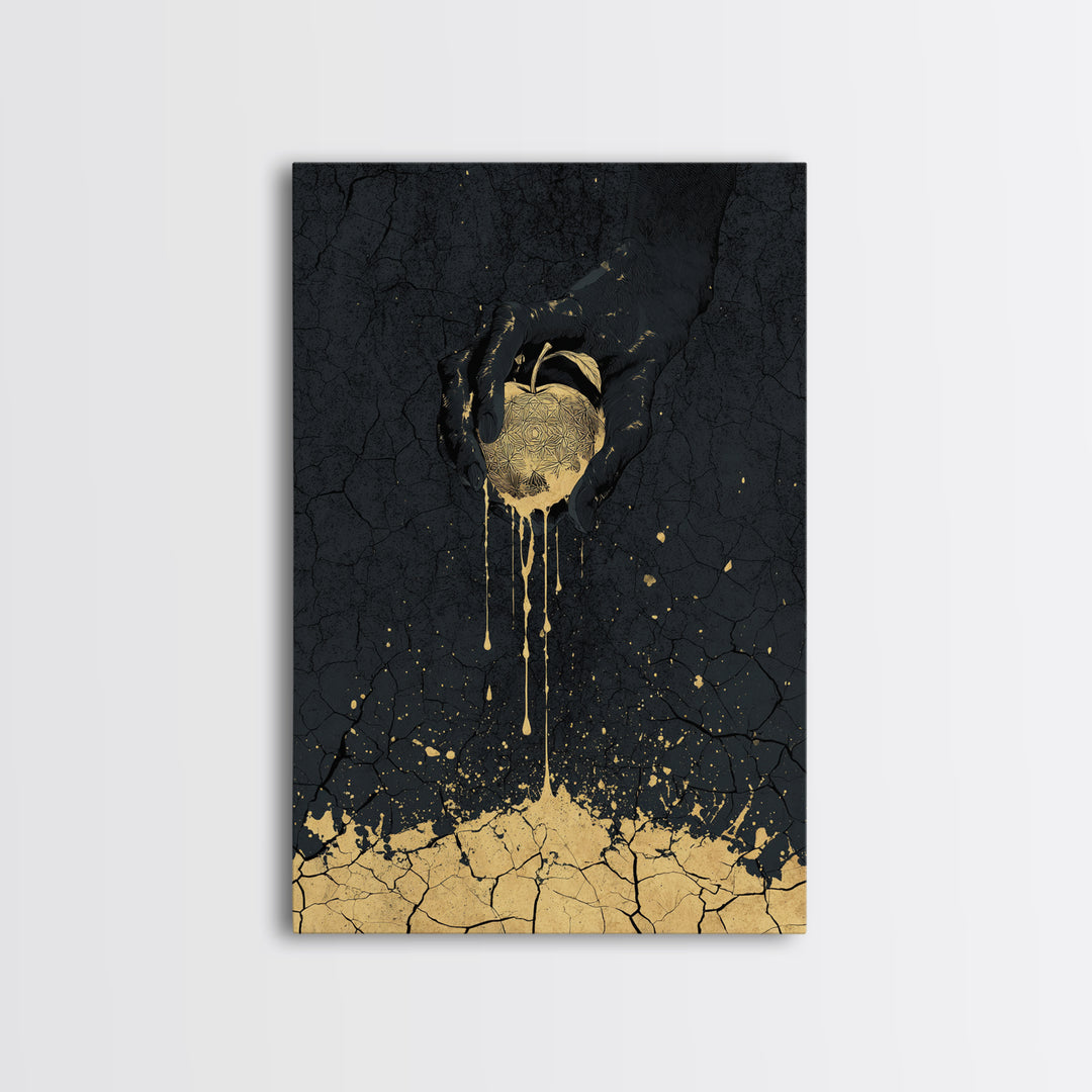 Golden Apple of Idunn Canvas Gold Art Canvas Art | Norse Myth Wall Decor Viking Symbol | Gift for Men | Framed in Real Wood