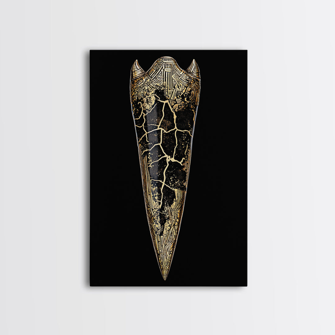 Viking Armor Relic Canvas Gold Art, Nordic Mythology Inspired Canvas Art Wall Decor for Office or Man Cave, with real wood frame