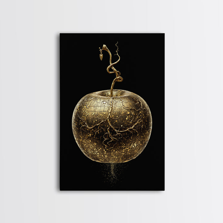Golden Apple of Idunn Canvas Gold Art Canvas Art | Norse Mythology Wall Decor Pagan Symbol | Office Art Dad Gift | Real Wood Frame