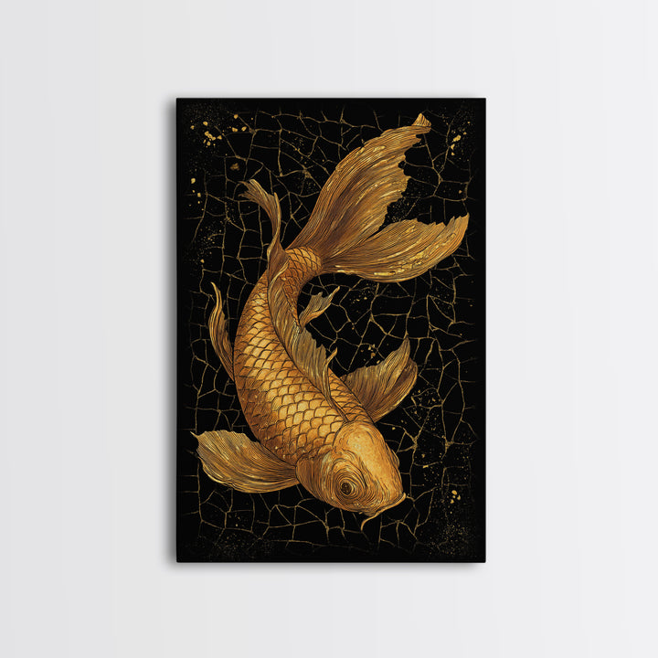 Nordic Mythology Canvas Gold Art Canvas Art Koi Fish Wall Decor, Viking Inspired Gift for Men, Framed in Real Wood