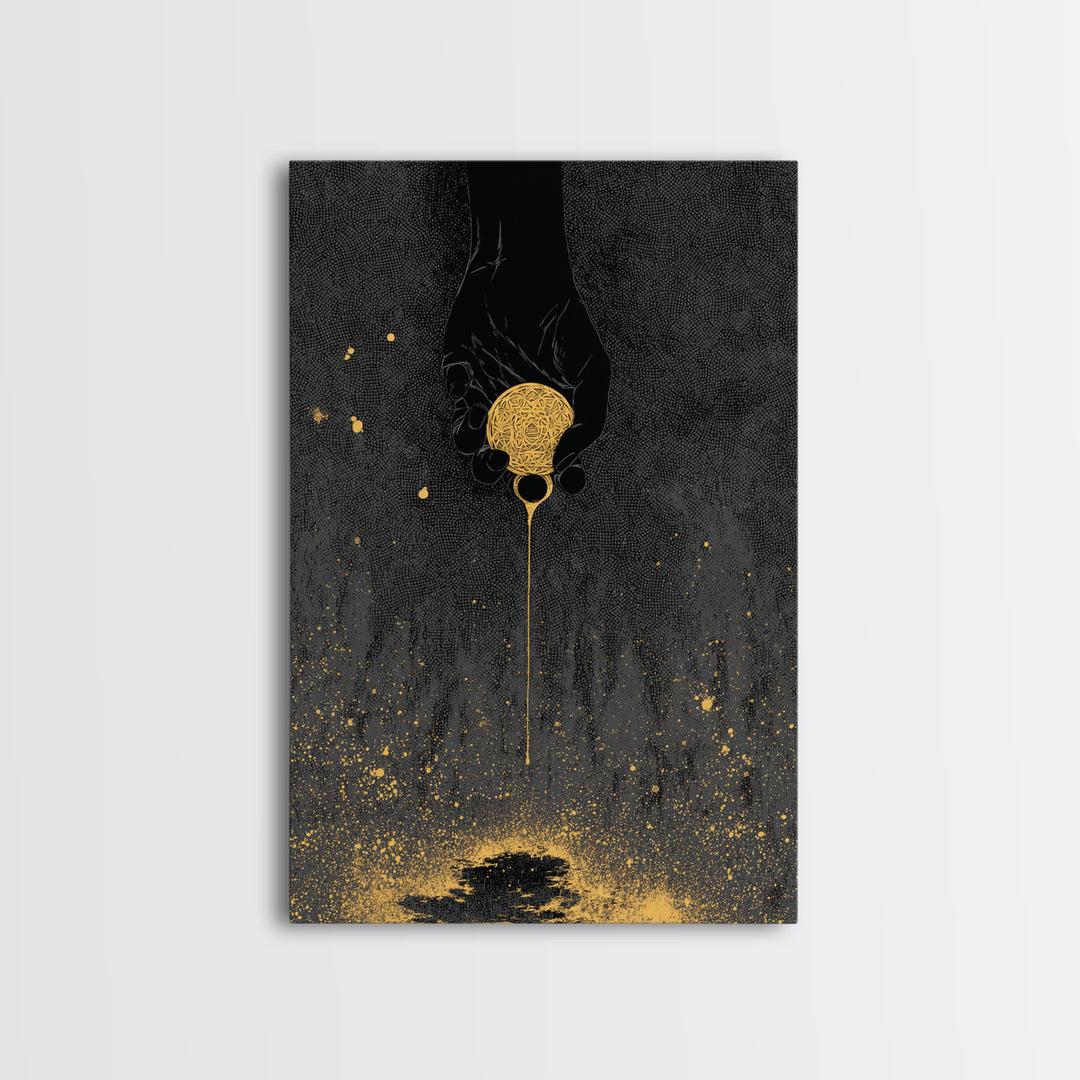 Eternal Golden Apple Canvas Gold Art Canvas Art | Norse Myth Decor | Pagan Wall Art for Office or Man Cave | Framed with Wood