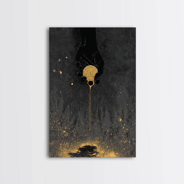 Eternal Golden Apple Canvas Gold Art Canvas Art | Norse Myth Decor | Pagan Wall Art for Office or Man Cave | Framed with Wood