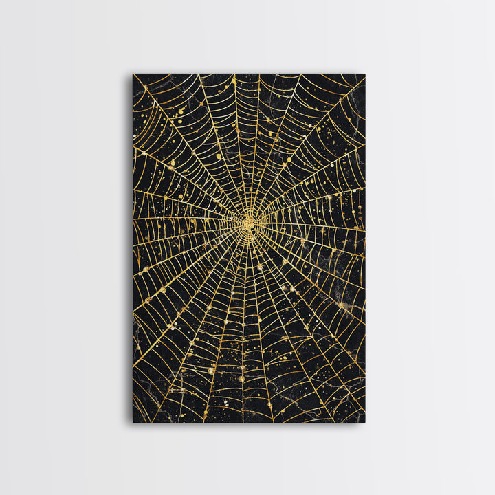 Spider Web Canvas Gold Art, Viking Canvas Art inspired by Norse Norns, Gothic Nordic Wall Decor with handcrafted real wood frame