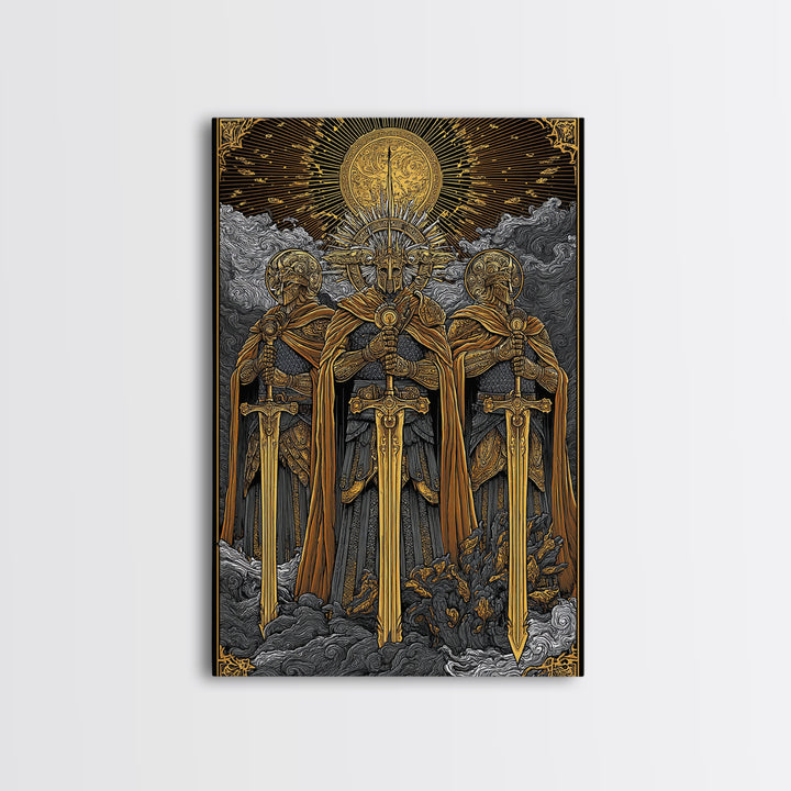 Brokkr and Sindri Canvas Gold Art Canvas Art – Dwarven Blacksmiths Norse Mythology Wall Decor, Office or Man Cave Gift, wood frame