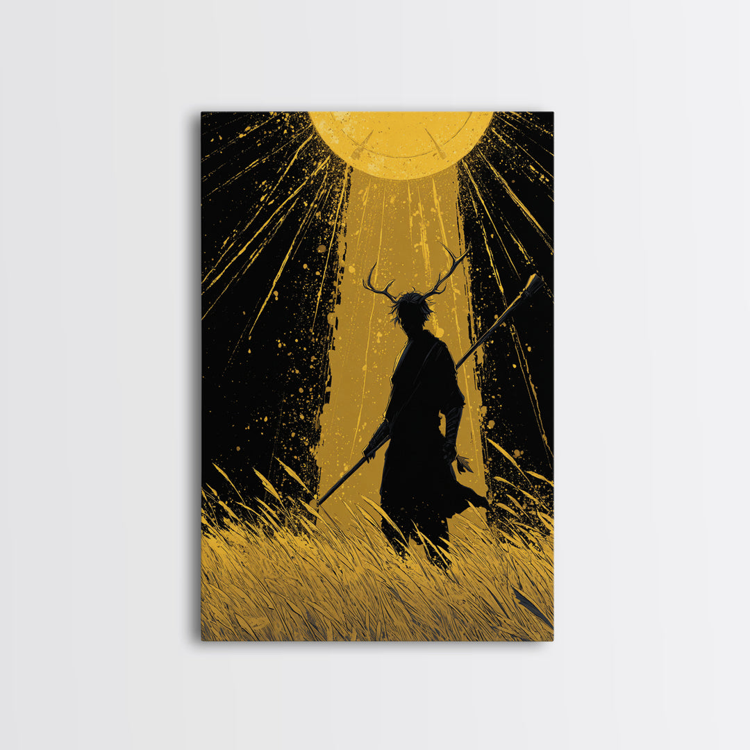Frey Norse Deity Canvas Art Canvas Gold Art, Nordic Wall Decor in real wood frame, Viking Mythology Wall Hanging for Office or Man Cave