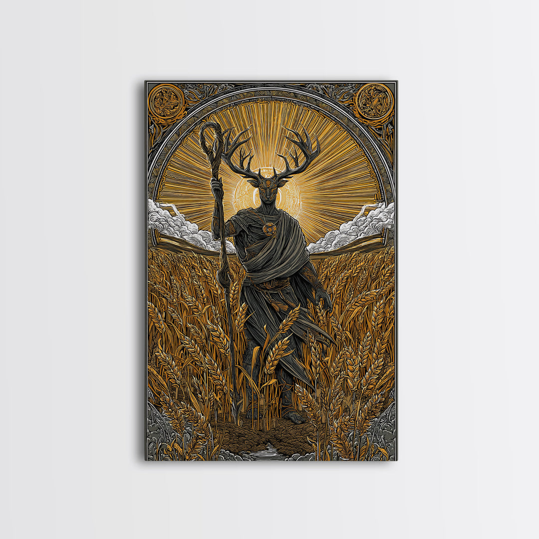 Norse God Frey Canvas Gold Art Canvas Art, Nordic Mythology Wall Decor, framed in real wood, Viking Office Wall Art, Unique Dad Gift