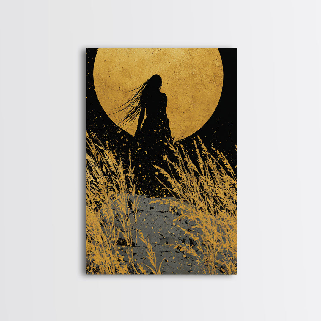 Freyja Norse Myth Canvas Gold Art Canvas Art, Nordic Goddess Wall Decor in real wood frame, Viking Office Art, Mythology Dad Gift