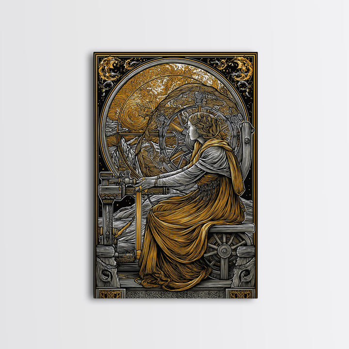 Viking Goddess Frigg Canvas Gold Art Canvas Art, Norse Mythology Wall Decor in real wood frame, Nordic Office Art, Unique Dad Gift