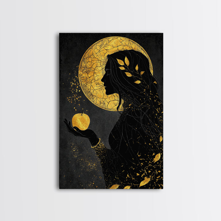 Idunn and Golden Apple Norse Canvas Gold Art Canvas Art Viking Wall Decor Nordic Mythology Office Art framed with wood detail