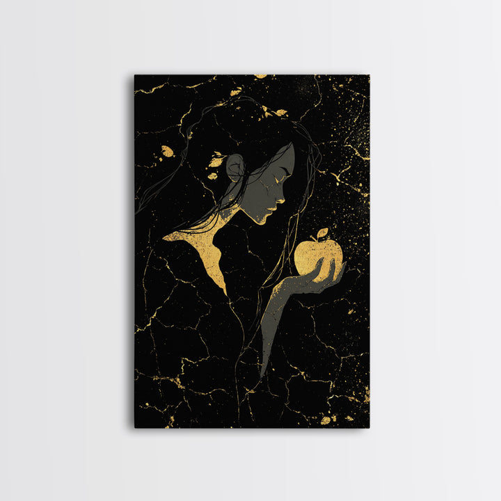 Norse Goddess Idunn Golden Apples Canvas Gold Art Canvas Art Nordic Wall Decor Viking Office or Man Cave framed in real wood