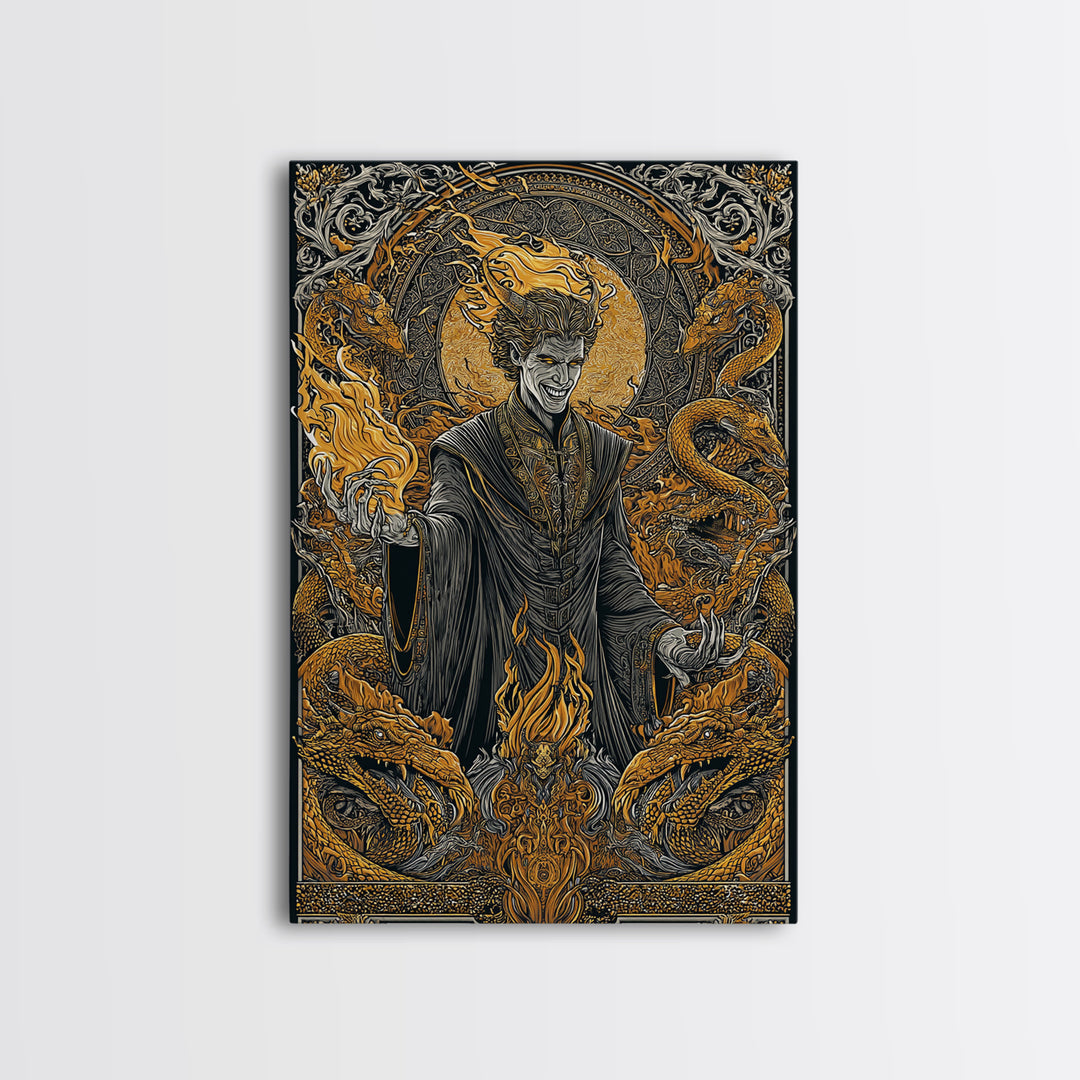 Loki Mythology Canvas Gold Art Canvas Art | Norse Trickster God Viking Decor | Office Wall Art framed with wood