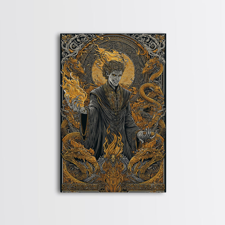 Loki Mythology Canvas Gold Art Canvas Art | Norse Trickster God Viking Decor | Office Wall Art framed with wood