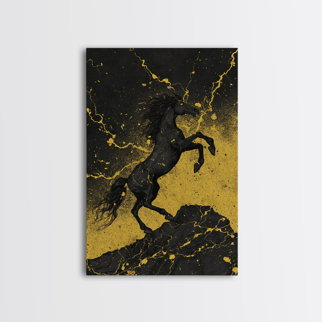 Viking Sleipnir Horse Norse Mythology Design, Canvas Gold Art and Canvas Art, Nordic Horse Symbolism Wall Decor in real wood frame