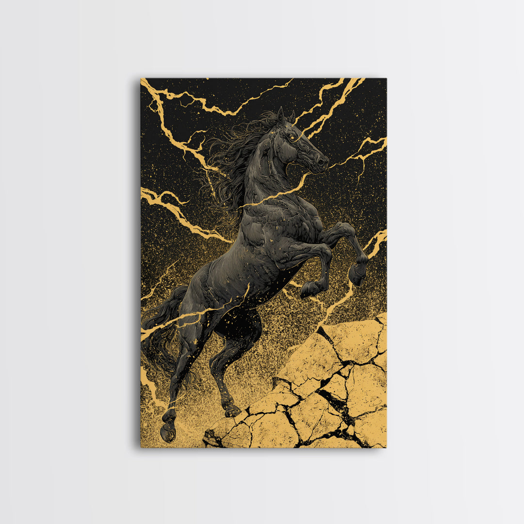 Nordic Sleipnir Horse of Odin Canvas Art Canvas Gold Art Wall Decor Dad Gift Mythology Office Art with handcrafted wood frame