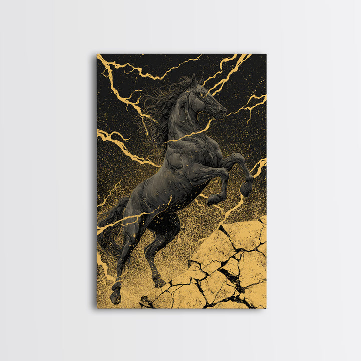 Nordic Sleipnir Horse of Odin Canvas Art Canvas Gold Art Wall Decor Dad Gift Mythology Office Art with handcrafted wood frame