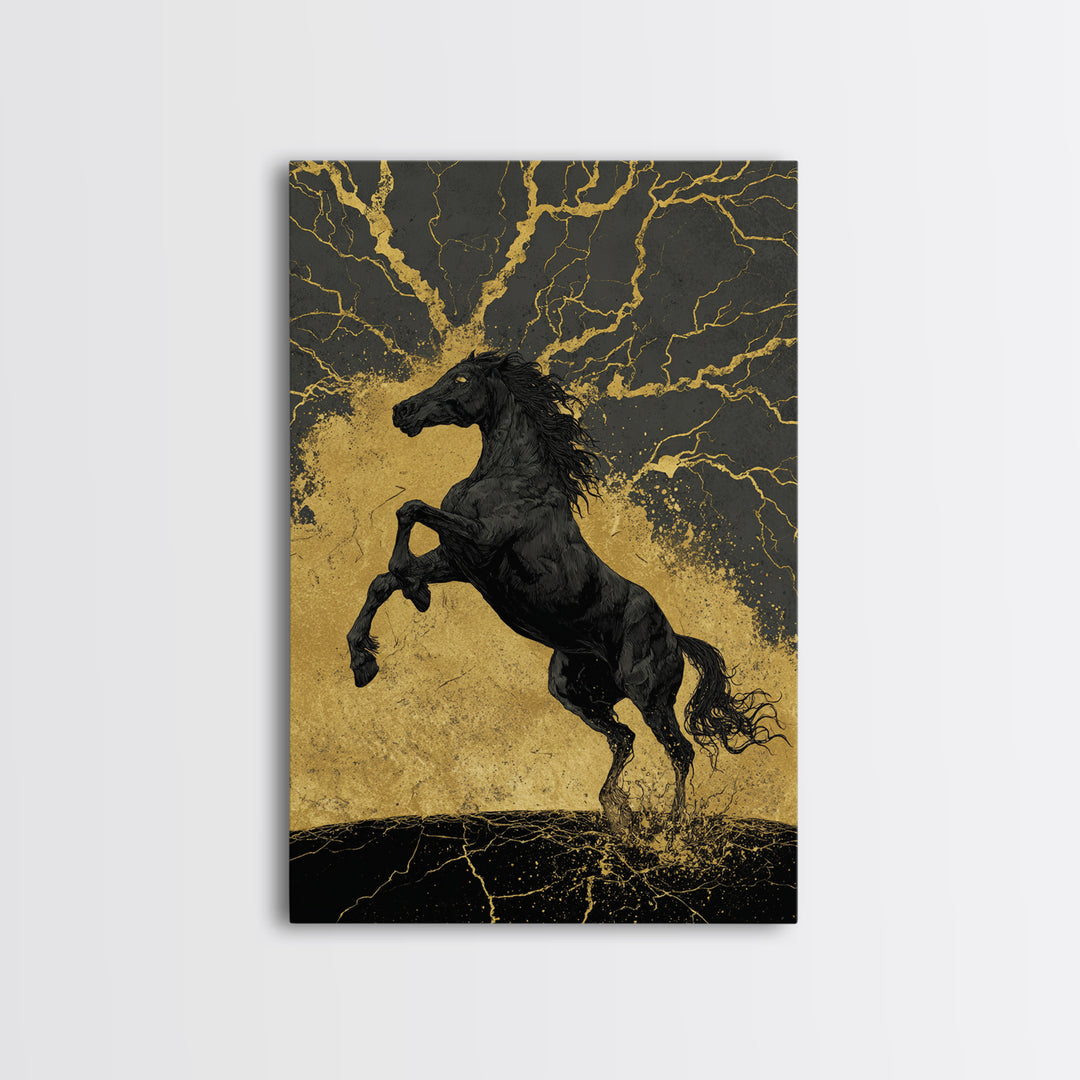Canvas Gold Art Sleipnir Norse Horse Wall Print Canvas Art Nordic Decor Viking Office Art Man Cave framed in solid real wood
