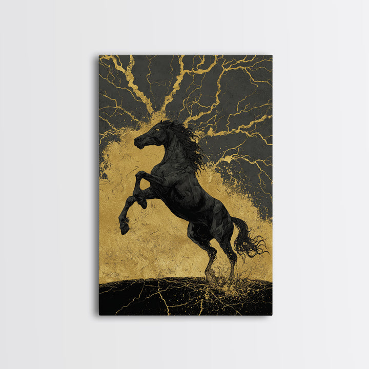 Canvas Gold Art Sleipnir Norse Horse Wall Print Canvas Art Nordic Decor Viking Office Art Man Cave framed in solid real wood