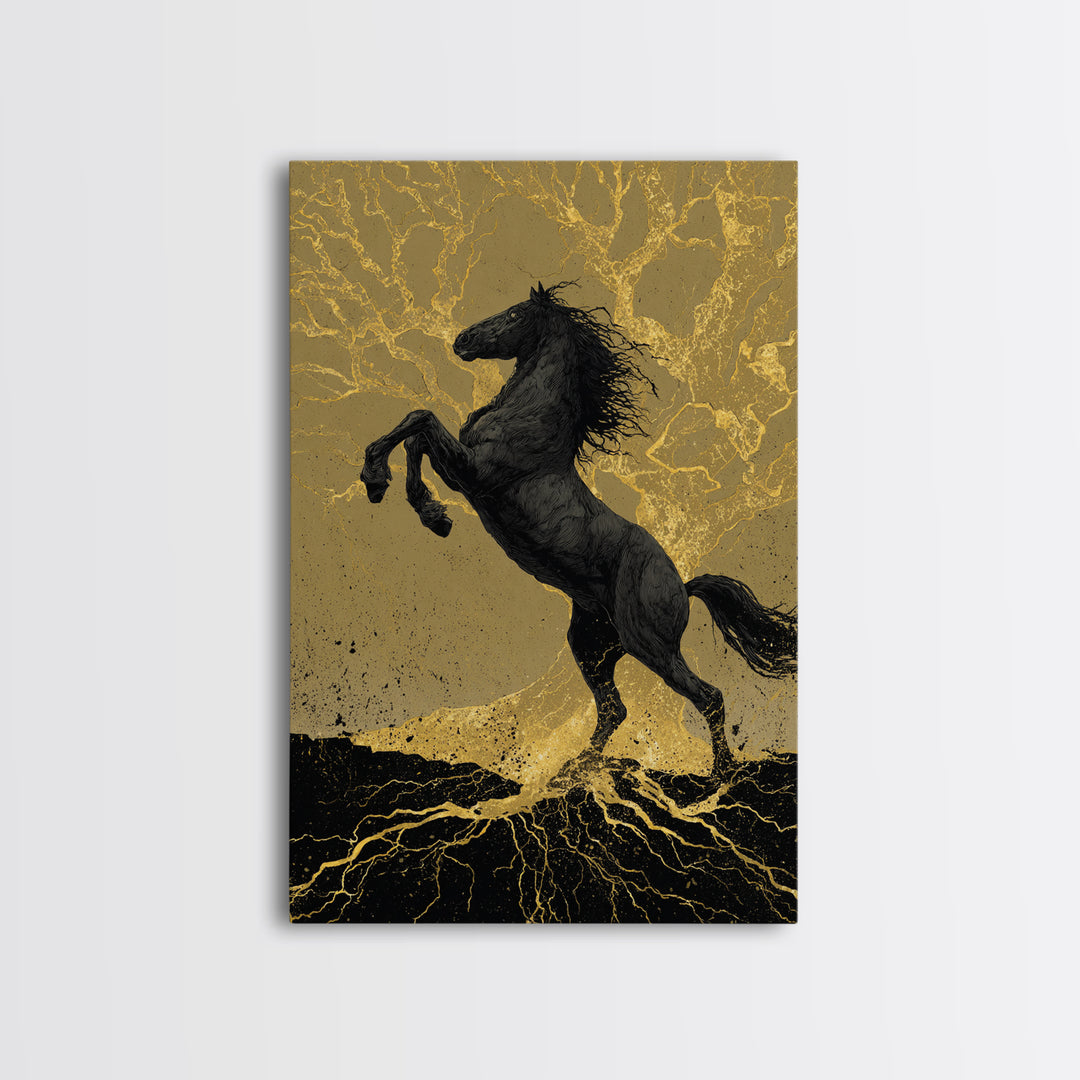 Odin’s Horse Sleipnir Canvas Art Canvas Gold Art Norse Mythology Wall Decor Man Cave Office Art with real wood handcrafted frame