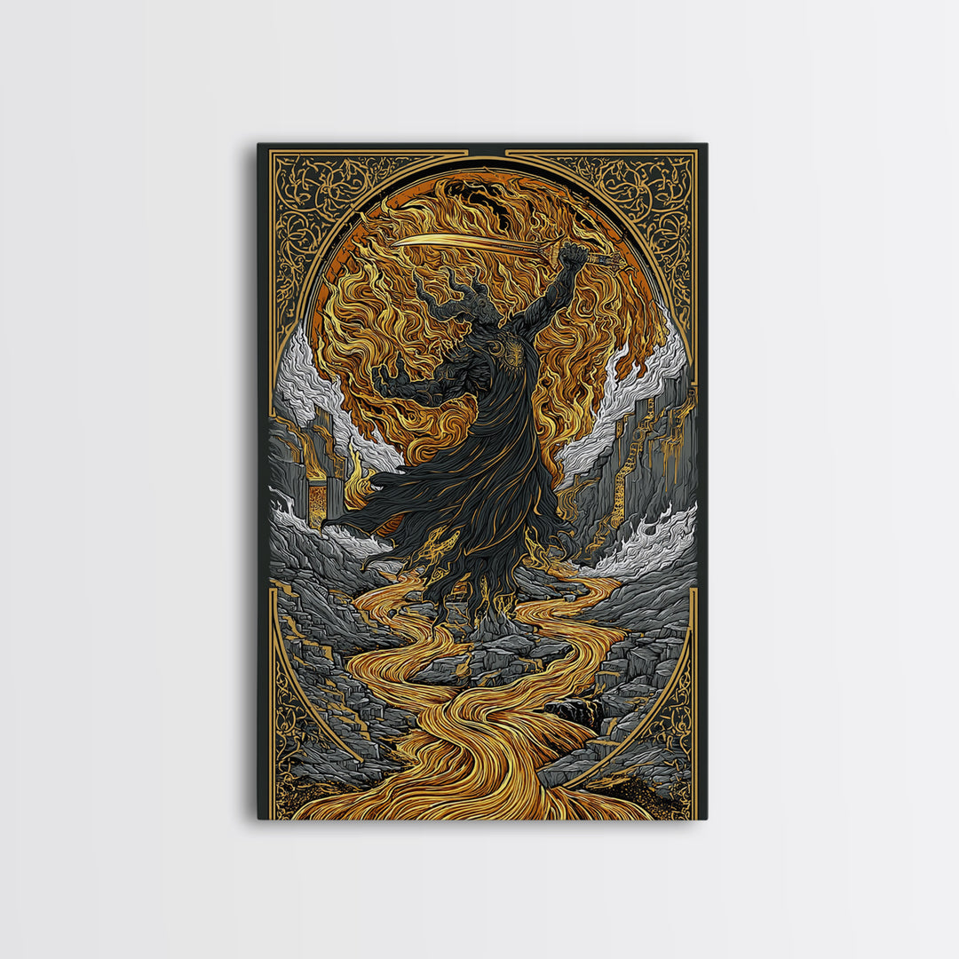 Norse Horse Sleipnir Canvas Art Canvas Gold Art Wall Print Nordic Mythology Office Art Dad Gift Man Cave framed in real wood
