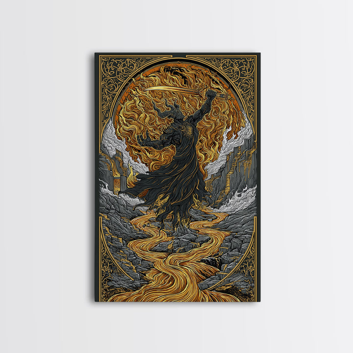 Norse Horse Sleipnir Canvas Art Canvas Gold Art Wall Print Nordic Mythology Office Art Dad Gift Man Cave framed in real wood