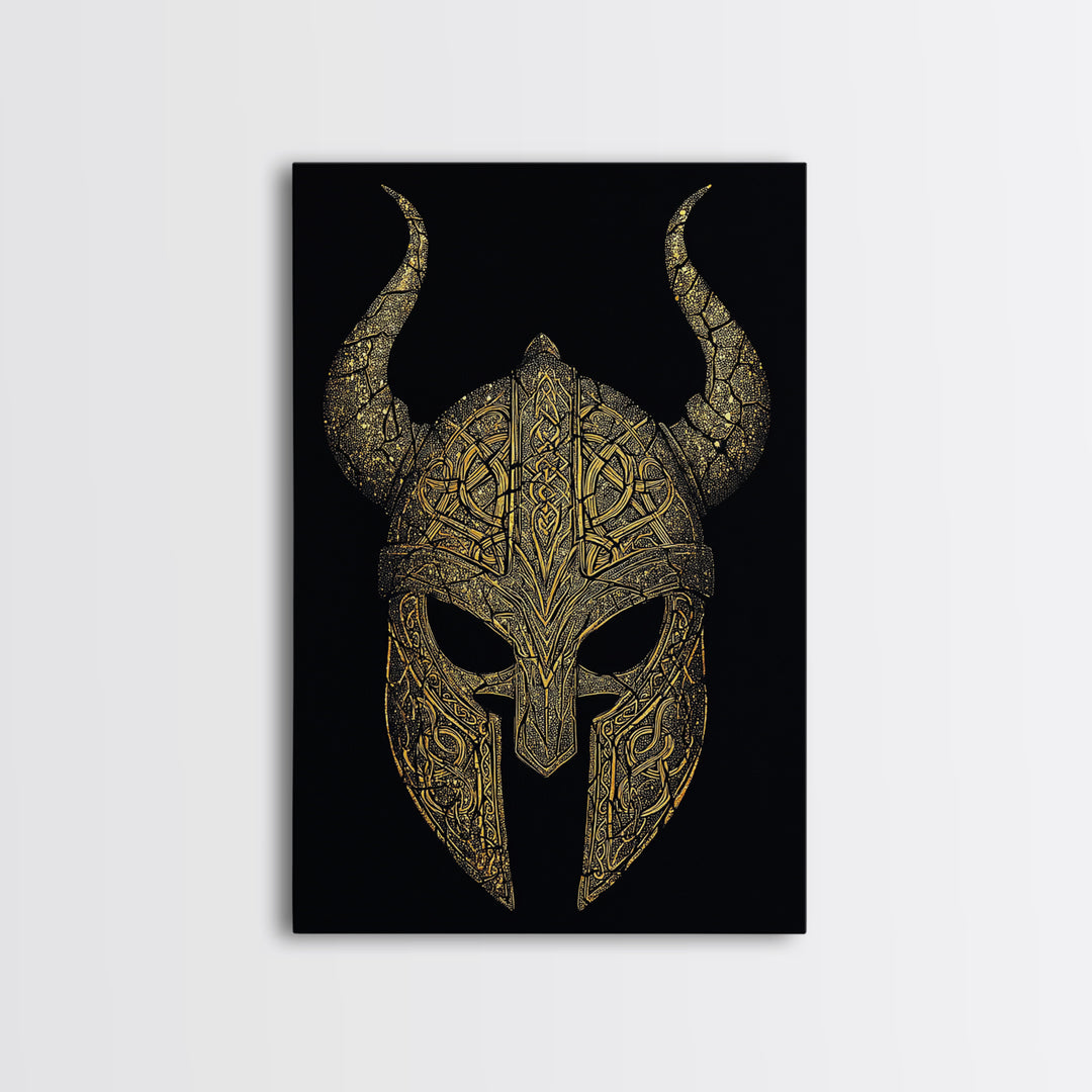 Norse Rune Monolith Canvas Gold Art, Nordic Mythology Canvas Art Statement Piece for Office Decor, framed in real wood design