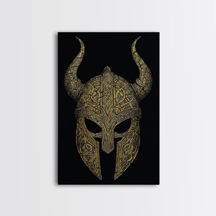 Norse Rune Monolith Canvas Gold Art, Nordic Mythology Canvas Art Statement Piece for Office Decor, framed in real wood design