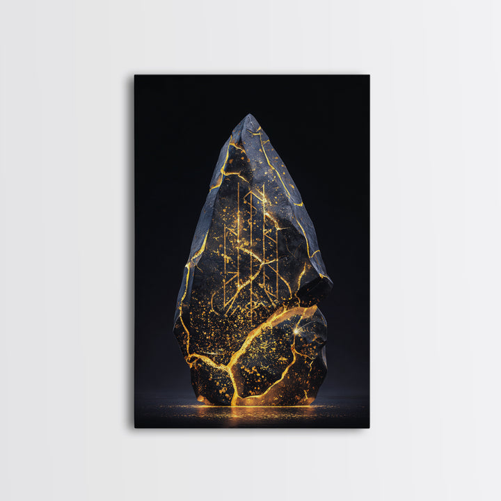 Longship Under the Stars Canvas Gold Art, Viking Canvas Art Wall Decor, Norse Mythology Inspired framed with real wood detail