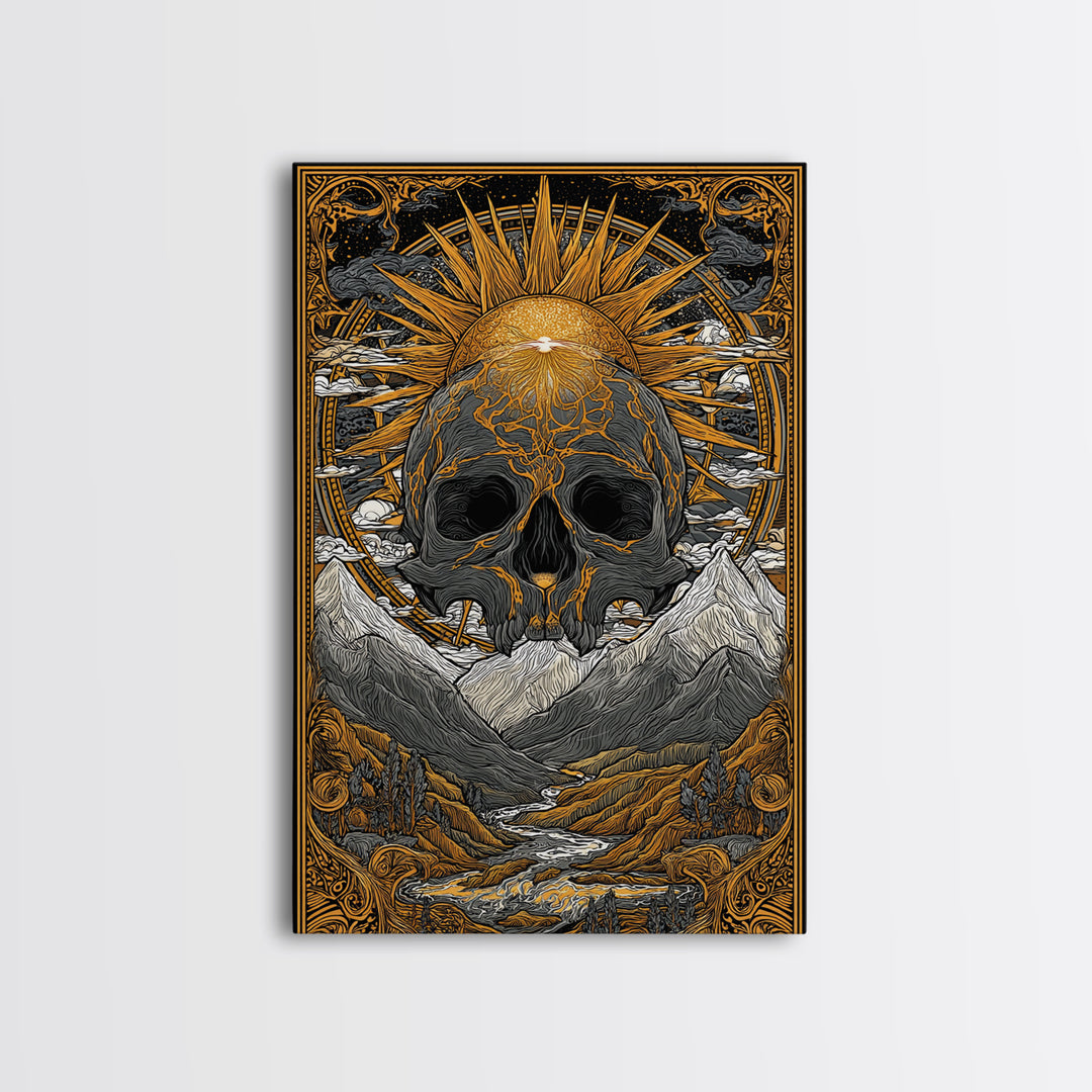Viking Mythology Ymir Canvas Gold Art Canvas Art | Norse Creation Giant Wall Decor with Real Wood Frame | Unique Dad Gift or Office Art