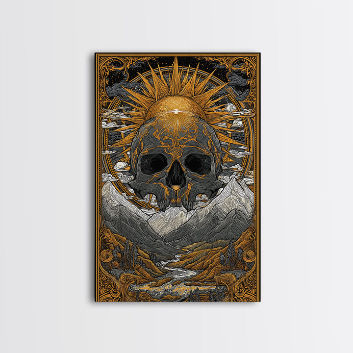 Viking Mythology Ymir Canvas Gold Art Canvas Art | Norse Creation Giant Wall Decor with Real Wood Frame | Unique Dad Gift or Office Art