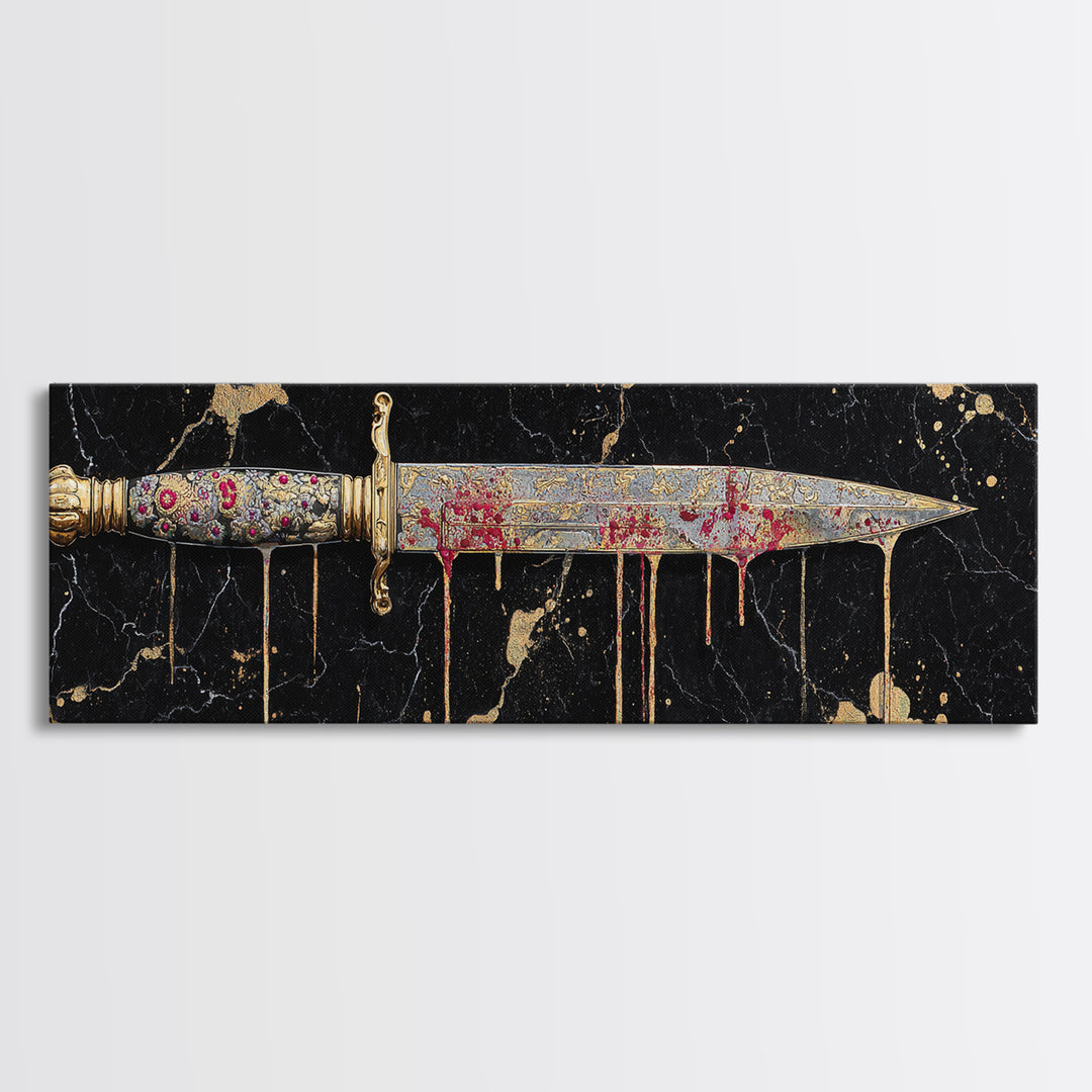 Decorative Dagger Canvas Gold Art Nordic Mythology Canvas Art Norse Weapon Decor framed in real wood, Viking Office Wall Art