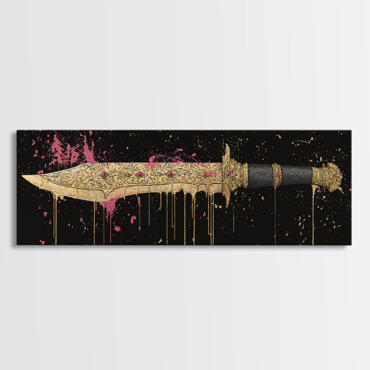 Runed Blade Canvas Gold Art Norse Mythology Canvas Art Nordic Weapon Decor with natural wood frame, Man Cave or Dad Gift