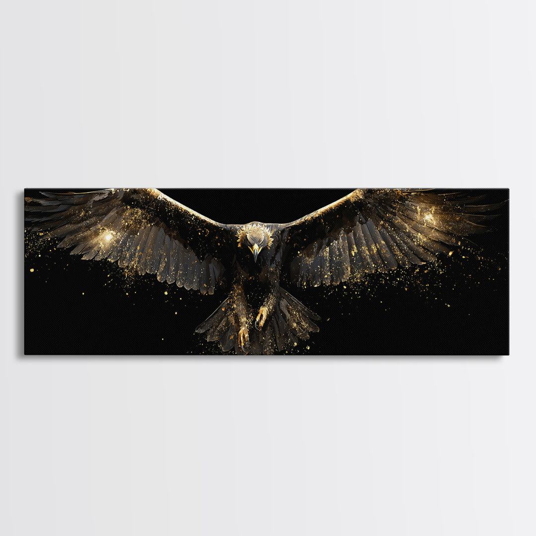 Golden Eagle Canvas Gold Art Norse Mythology Canvas Art Odin’s Bird Decor with real wood frame, Nordic Viking Man Cave Gift