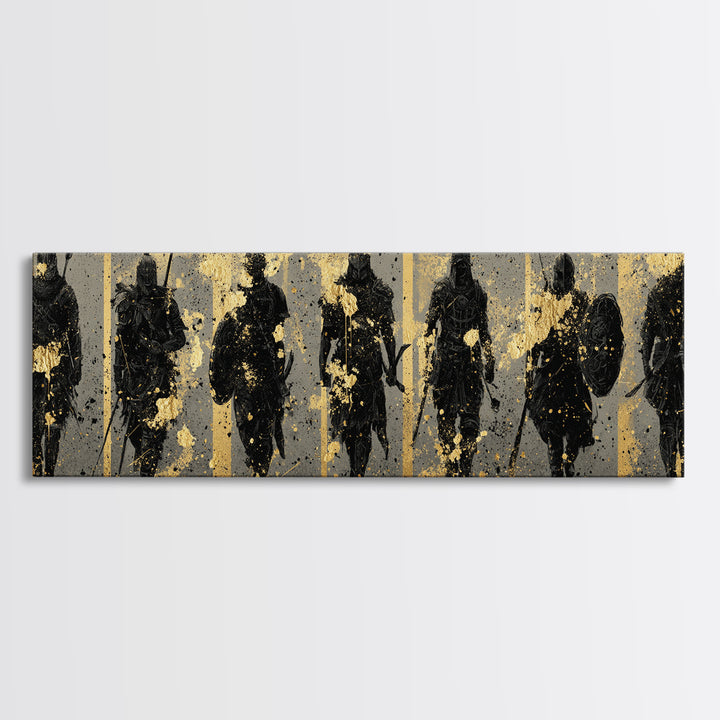 Viking Warriors Canvas Gold Art Norse Canvas Art Wall Decor framed in natural wood, perfect Office Art or Man Cave Decor