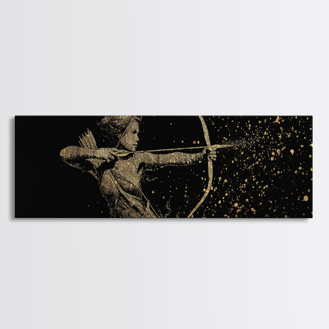 Archer Goddess Canvas Gold Art Norse Mythology Female Warrior Canvas Art with real wood frame, Office Art or Dad Gift