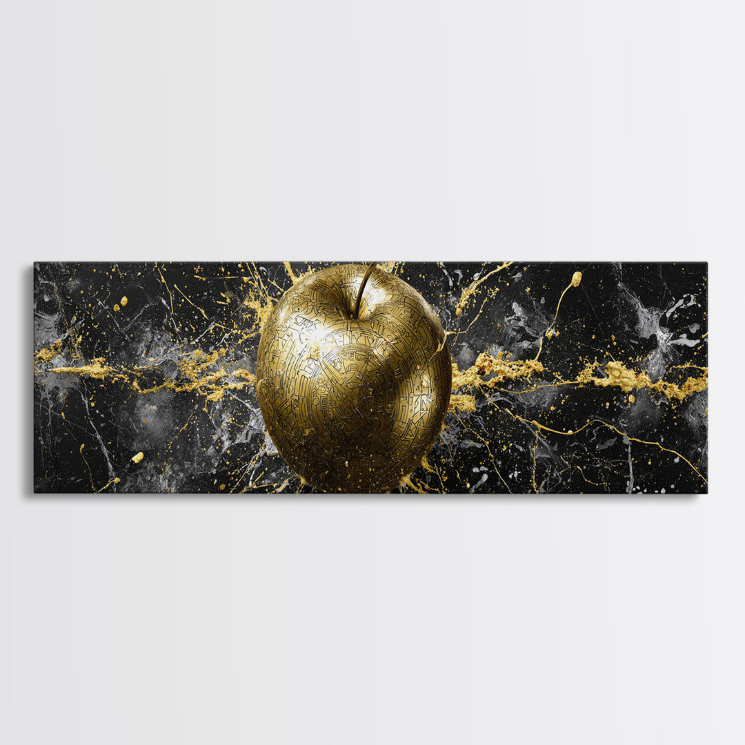 Golden Apple of Idunn Canvas Gold Art, Norse Mythology Canvas Art for Office or Dad Gift, Viking Wall Decor in wood frame