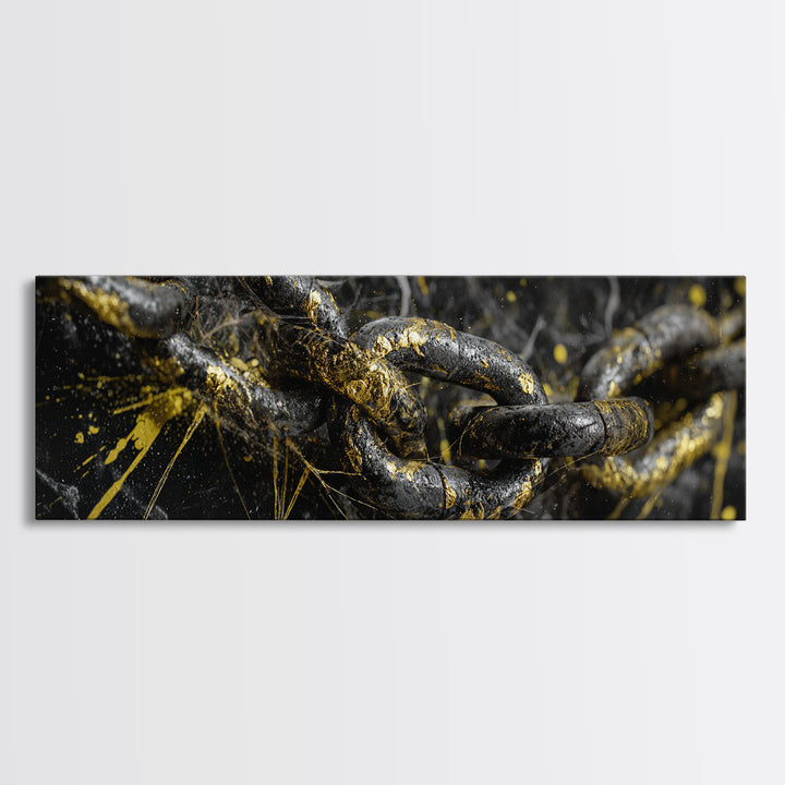 Nordic Chain Symbol Canvas Gold Art Canvas Art, Norse Mythology Office Decor for Men, framed in natural real wood