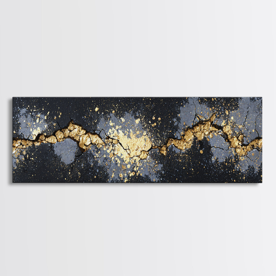 Cracked Stone Nordic Wall Canvas Gold Art Canvas Art, Viking Mythology Office Art Man Cave Decor, with real wood frame