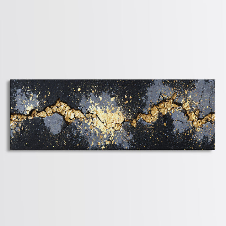 Cracked Stone Nordic Wall Canvas Gold Art Canvas Art, Viking Mythology Office Art Man Cave Decor, with real wood frame